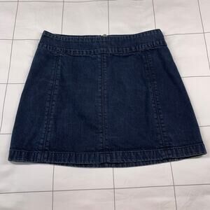 Free People Skirt Womens 10 Blue Dark Wash Zip It Up Denim Mini Casual Festival
